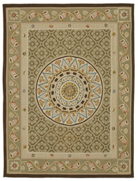 Sivemi Madalyon Desenli Kahverengi ve Bej El Dokuma Halı 207x273 cm