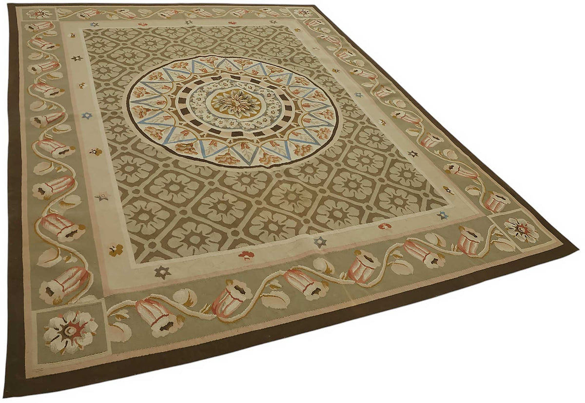 Sivemi Madalyon Desenli Kahverengi ve Bej El Dokuma Halı 207x273 cm – genel görünüm