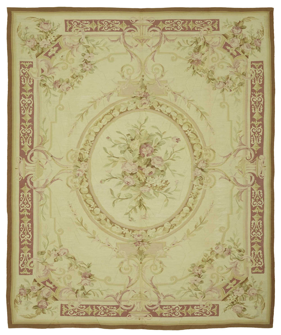 Sivemi Bej Pembe Çiçek Desenli Klasik El Dokuma Halı 237x290 cm