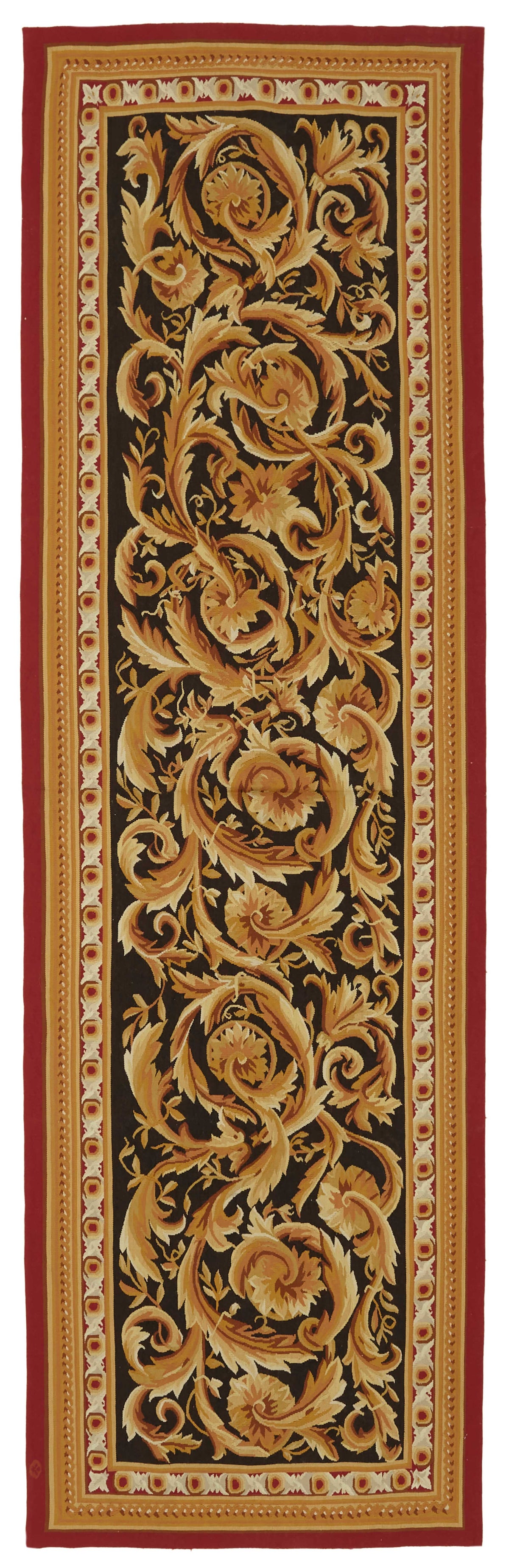 Sivemi Düz Siyah Halı Baklava Desenli Vintage Yün Pamuk 90x300 cm