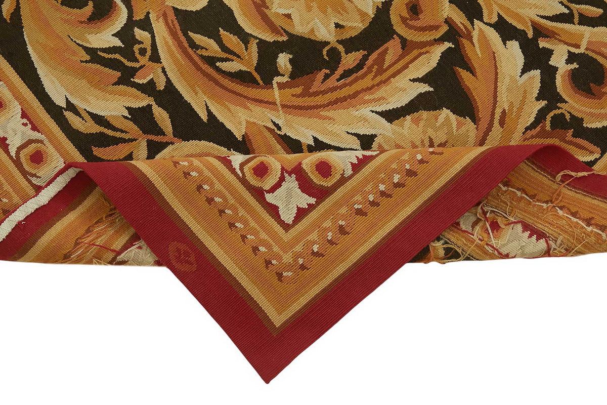 Sivemi Düz Siyah Halı Baklava Desenli Vintage Yün Pamuk 90x300 cm – kenar detayı