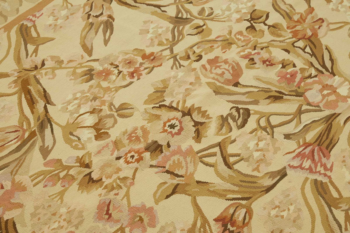 Sivemi Bej Çiçek Desenli Pamuk ve Yün El Dokuma Halı 177x273 cm – mekânda kullanım