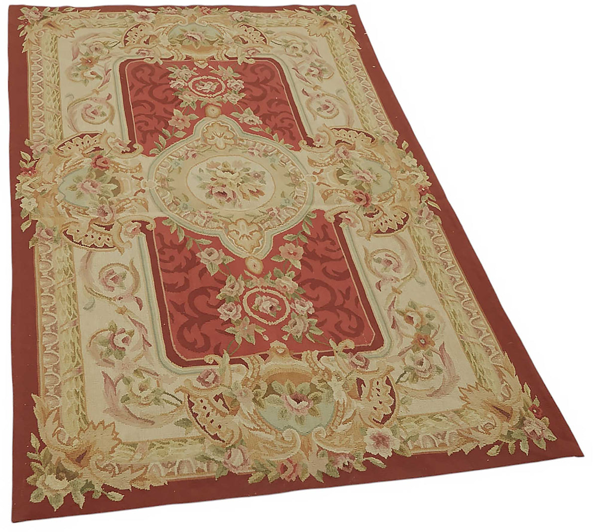 Sivemi Kırmızı Bej Çiçekli Yün ve Pamuk El Dokuma Halı 92x152 cm – genel görünüm