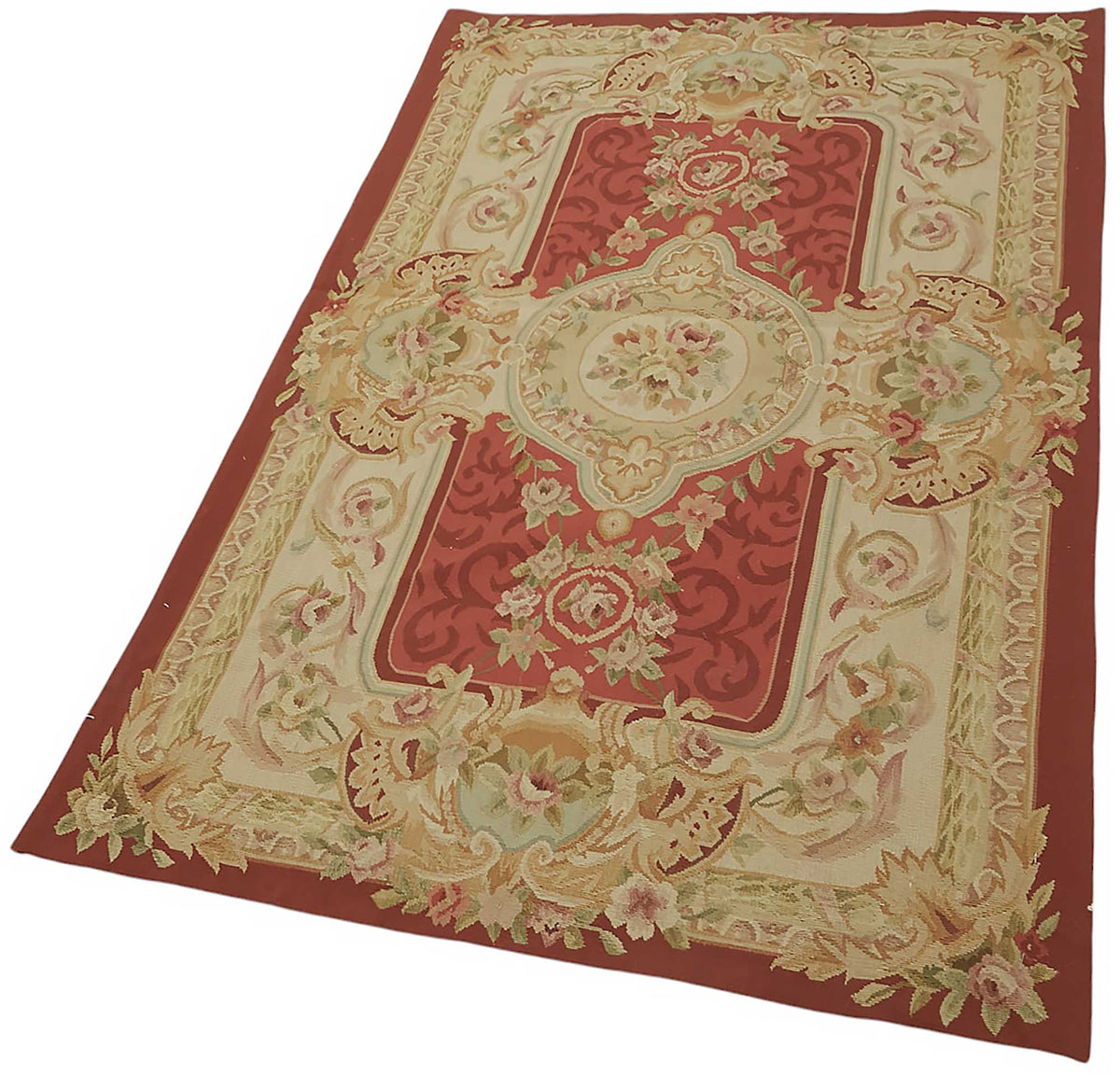 Sivemi Kırmızı Bej Çiçekli Yün ve Pamuk El Dokuma Halı 92x152 cm – doku yakın çekim
