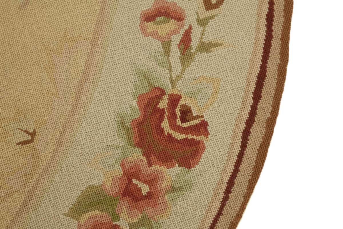 Mevri Çiçek Desenli Bej Kırmızı Yuvarlak Dokuma Halı 180x180 cm – mekânda kullanım