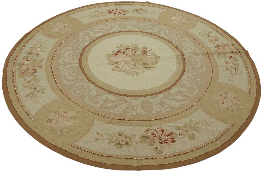 Mevri Bej Kahverengi Çiçekli Yuvarlak Yün Halı 180x180 cm – genel görünüm