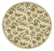 Mevri Krem Kırmızı Çiçek Desenli Yuvarlak El Dokuma Halı 186x186 cm