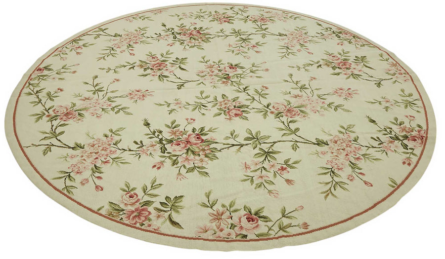 Mevri Çiçek Desenli Yuvarlak Toz Pembe Halı Krem Zeminli 240x240 cm – genel görünüm