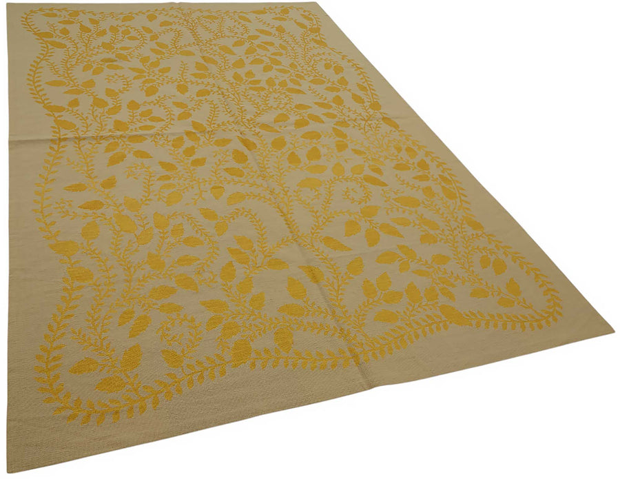 Mevri Floral Beige and Mustard Yellow Modern Hand-Woven Rug 184x272 cm – overall view