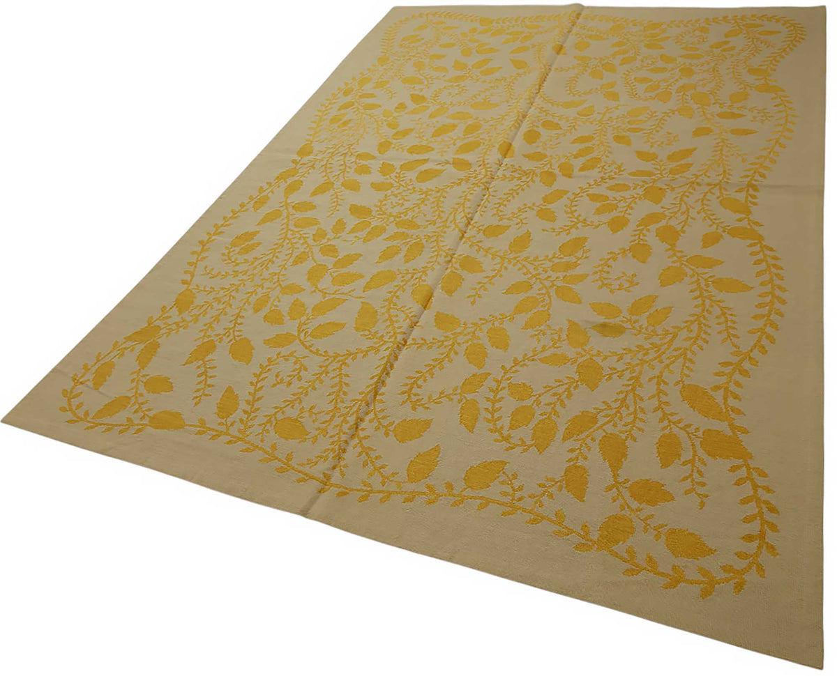 Mevri Çiçekli Bej ve Hardal Sarısı Dokuma Modern Halı 184x272 cm – doku yakın çekim