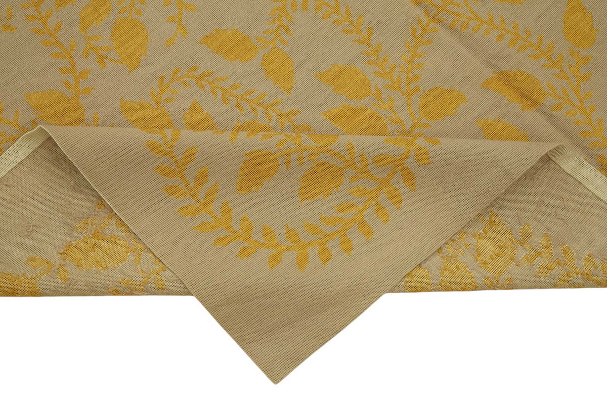 Mevri Çiçekli Bej ve Hardal Sarısı Dokuma Modern Halı 184x272 cm – kenar detayı