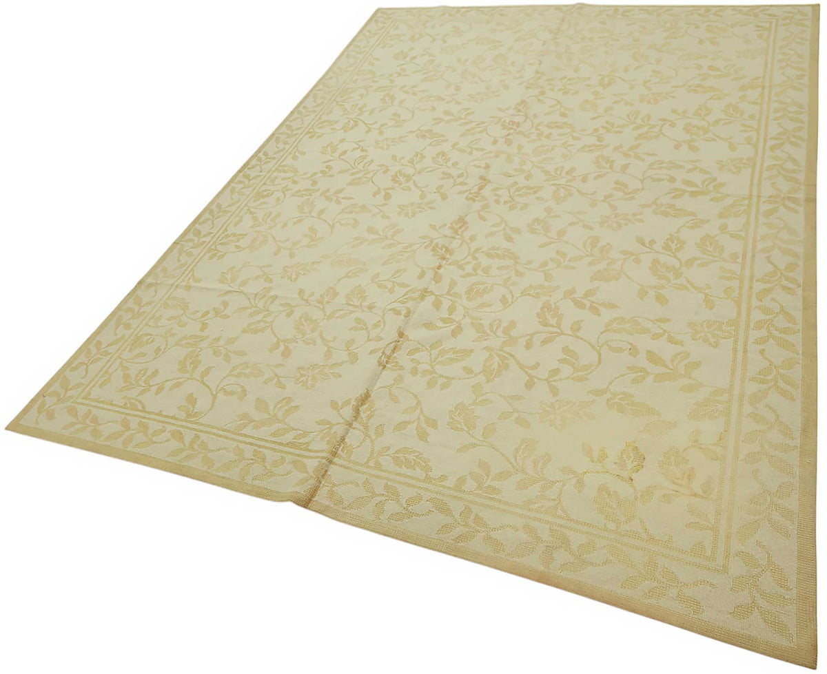 Mevri Çiçek Desenli Krem Gold ve Bej El Dokuma Halı 180x255 cm – doku yakın çekim