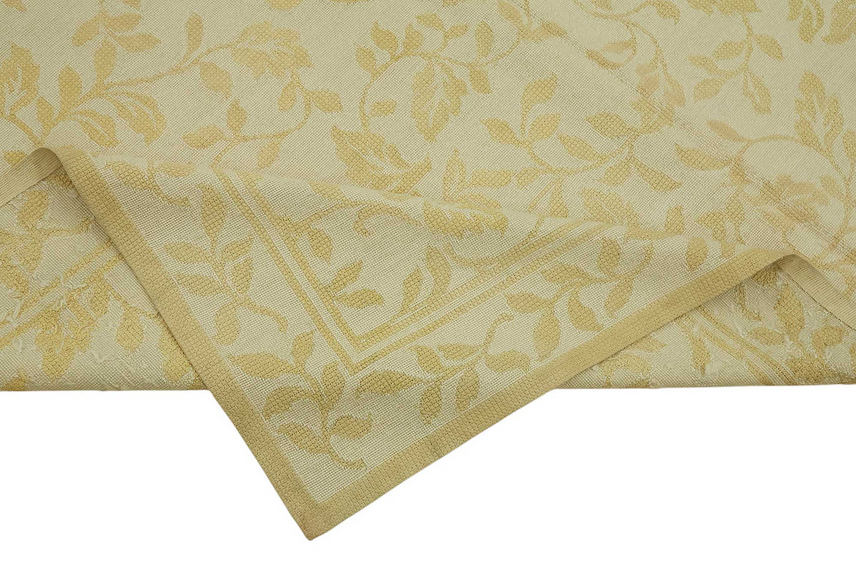 Mevri Çiçek Desenli Krem Gold ve Bej El Dokuma Halı 180x255 cm – kenar detayı