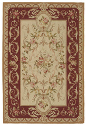 Mevri Bordo Bej Halı, Çiçekli Needlepoint El Dokuması 122x183 cm