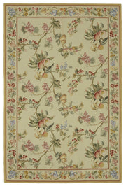 Mevri Yeşil Bej Halı Klasik Çiçek Desenli Needlepoint 185x280 cm