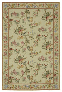 Mevri Yeşil Bej Halı Klasik Çiçek Desenli Needlepoint 185x280 cm