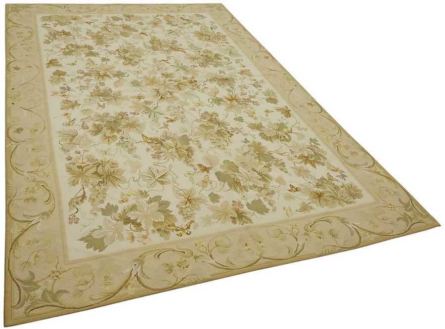 Mevri Çiçek Desenli Bej Yeşil El Dokuma Halı 183x275 cm – genel görünüm