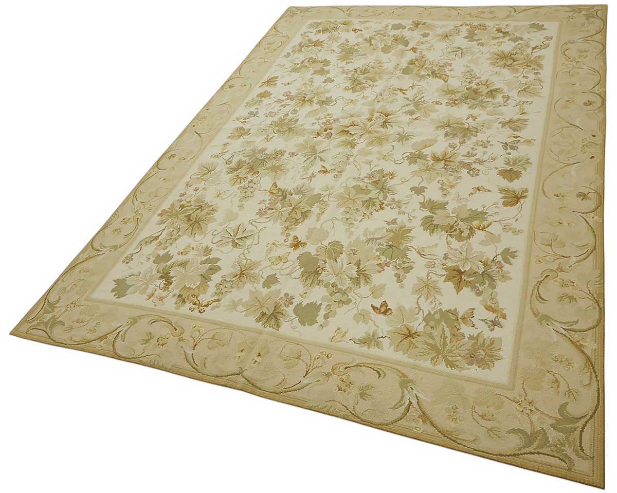 Mevri Çiçek Desenli Bej Yeşil El Dokuma Halı 183x275 cm – doku yakın çekim