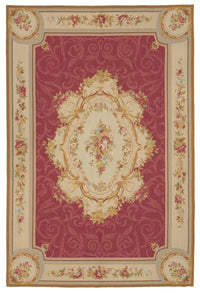 Mevri Needlepoint Bordo Krem Çiçek Desenli El Dokuma Halı 162x246 cm