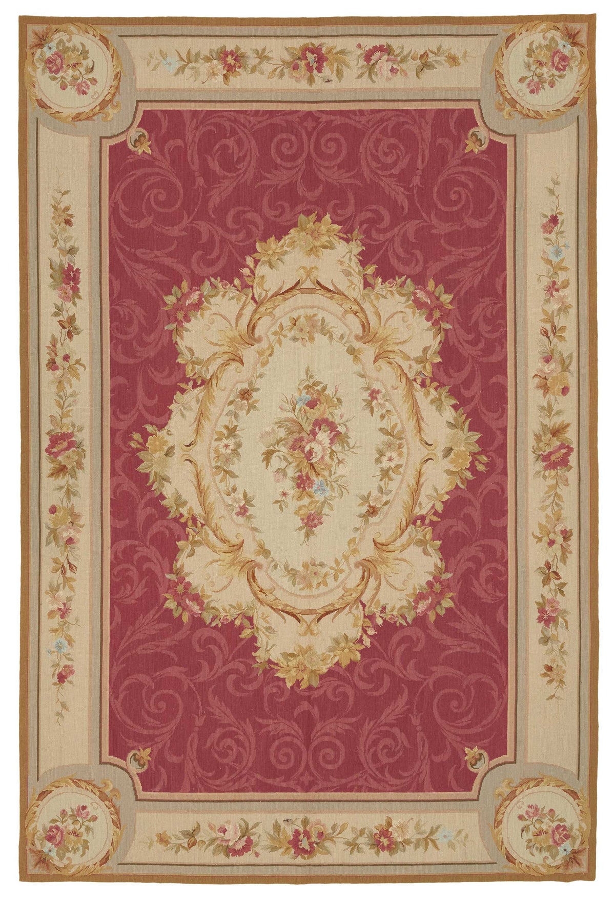 Mevri Needlepoint Bordo Krem Çiçek Desenli El Dokuma Halı 162x246 cm