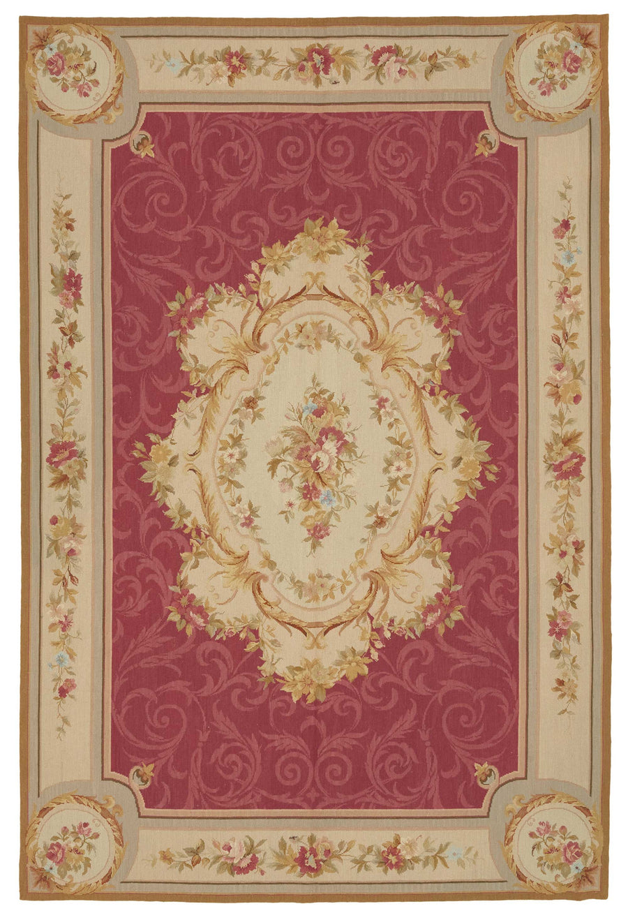 Mevri Needlepoint Bordo Krem Çiçek Desenli El Dokuma Halı 162x246 cm