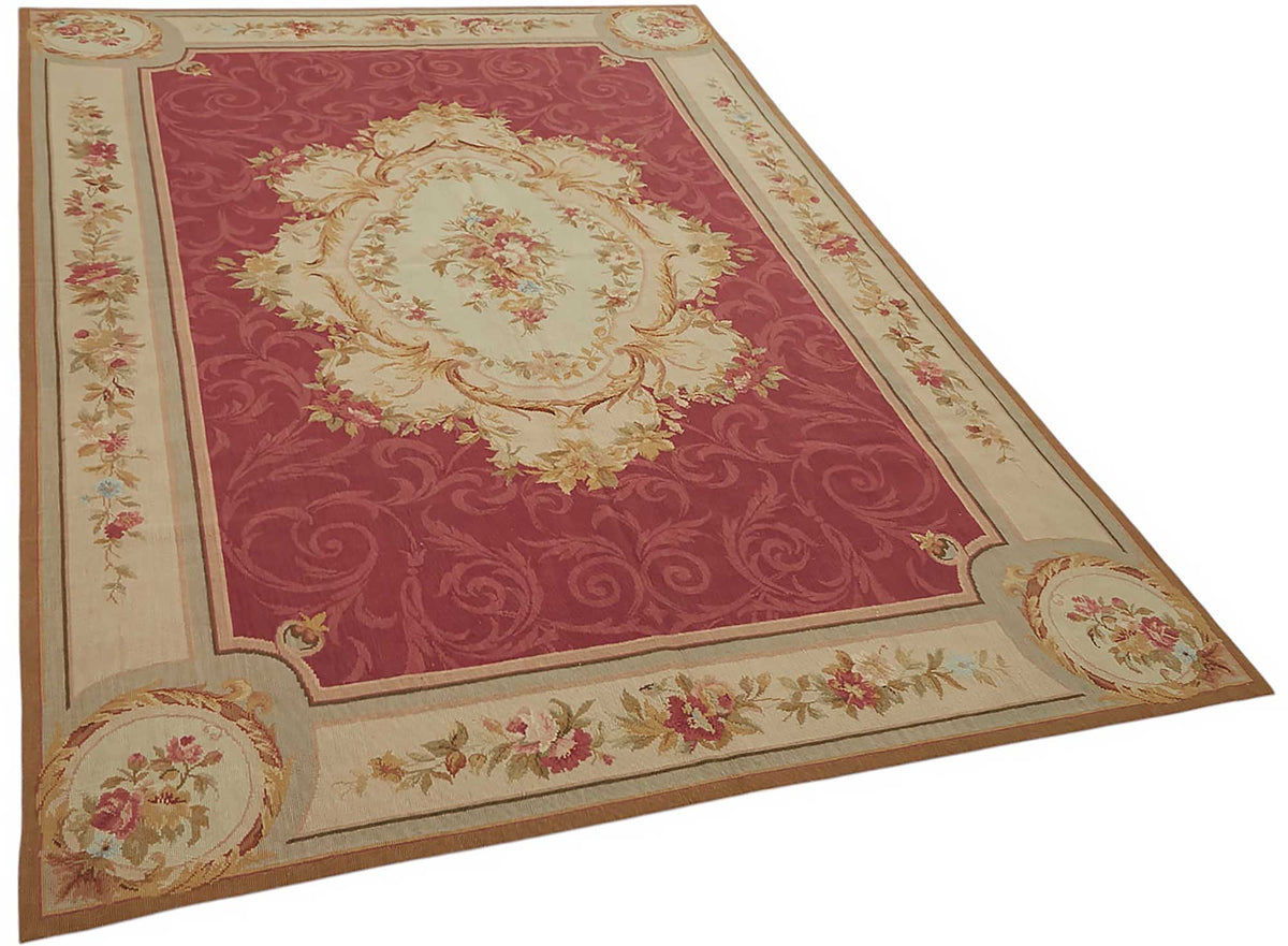 Mevri Needlepoint Bordo Krem Çiçek Desenli El Dokuma Halı 162x246 cm – genel görünüm