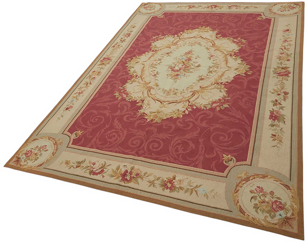 Mevri Needlepoint Bordo Krem Çiçek Desenli El Dokuma Halı 162x246 cm – doku yakın çekim