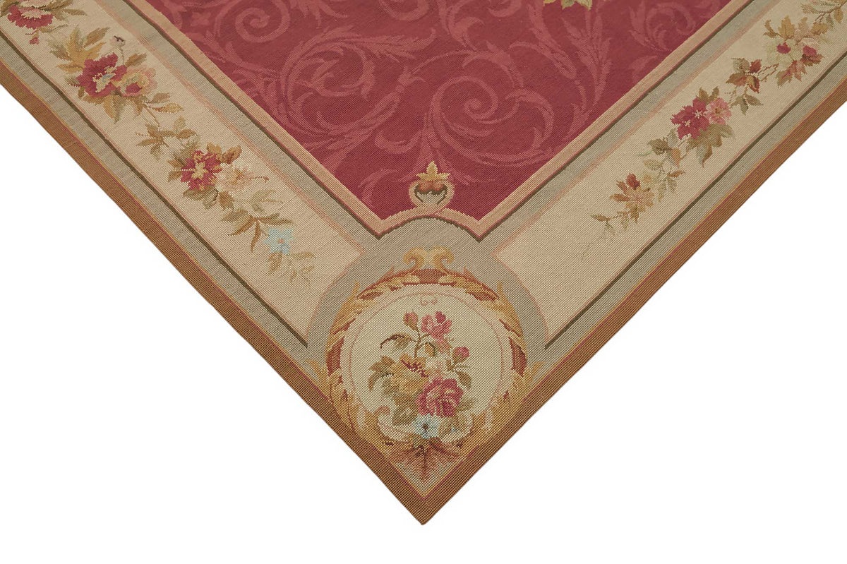 Mevri Needlepoint Bordo Krem Çiçek Desenli El Dokuma Halı 162x246 cm – detay görünümü