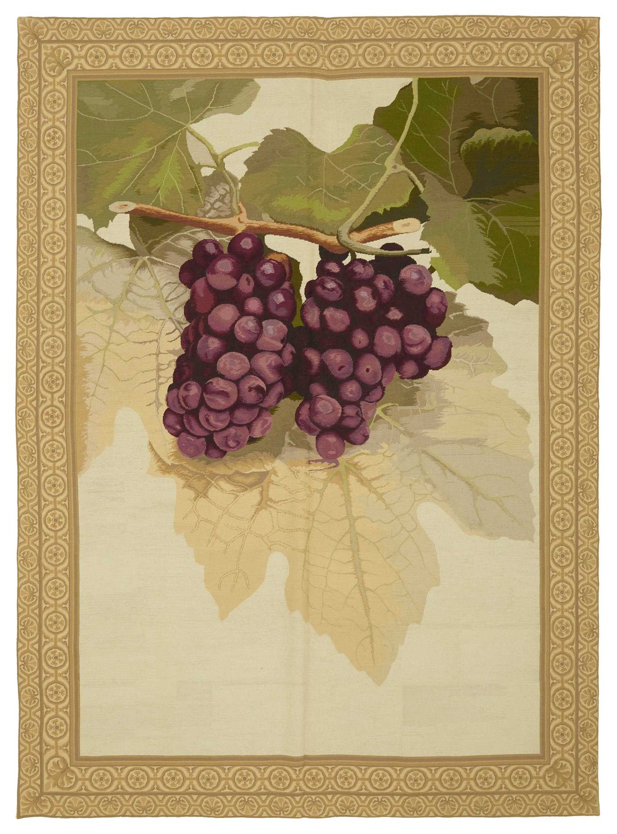 Mevri Dokuma Modern Needlepoint Halı Bej ve Mor Çiçek Desenli 212x292 cm