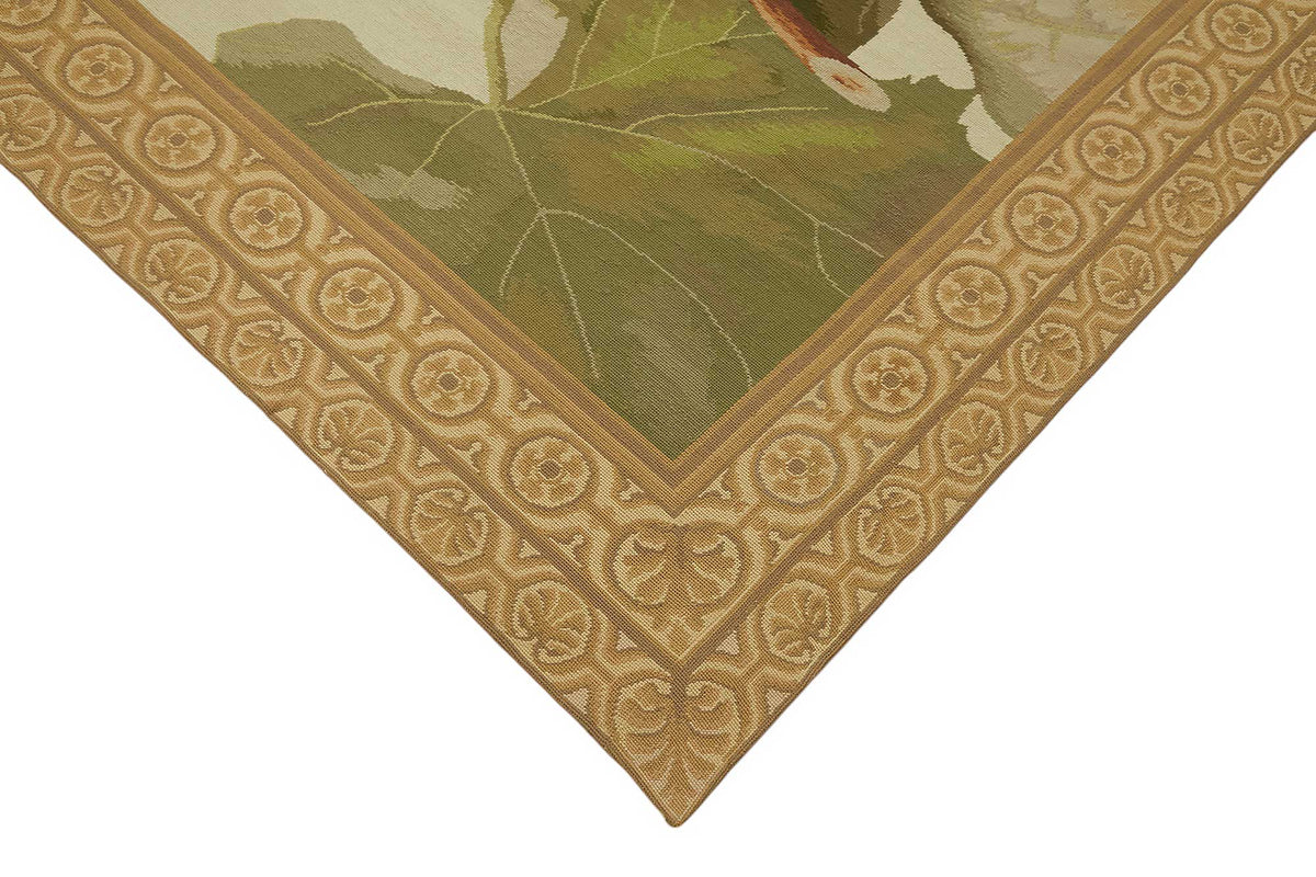 Mevri Dokuma Modern Needlepoint Halı Bej ve Mor Çiçek Desenli 212x292 cm – detay görünümü