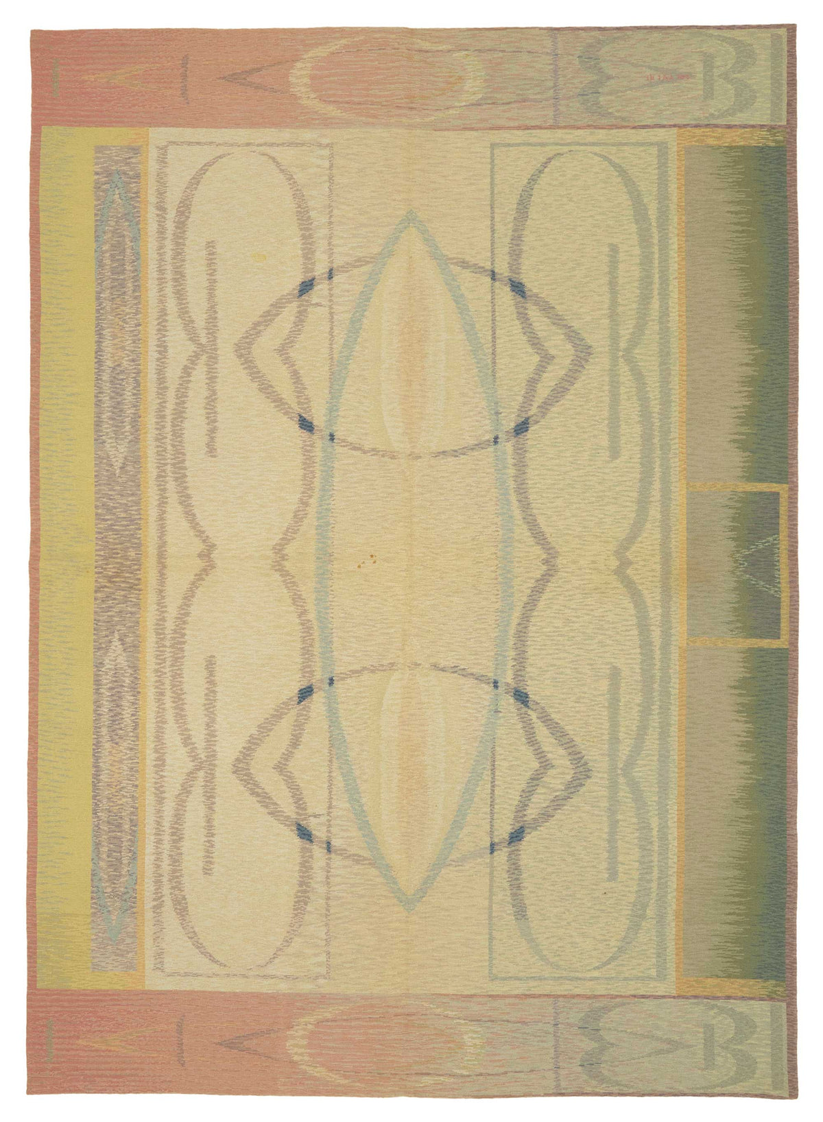 Mevri Bej Pembe Geometrik Desenli Modern El Dokuma Halı 180x256 cm