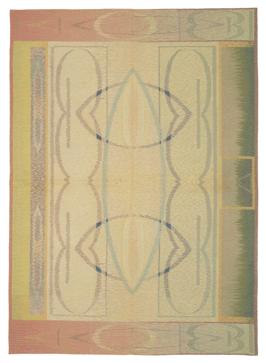 Mevri Bej Pembe Geometrik Desenli Modern El Dokuma Halı 180x256 cm