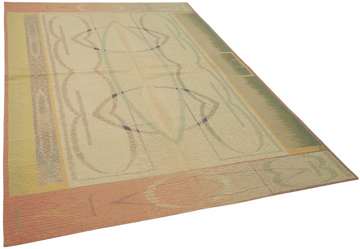 Mevri Bej Pembe Geometrik Desenli Modern El Dokuma Halı 180x256 cm – genel görünüm