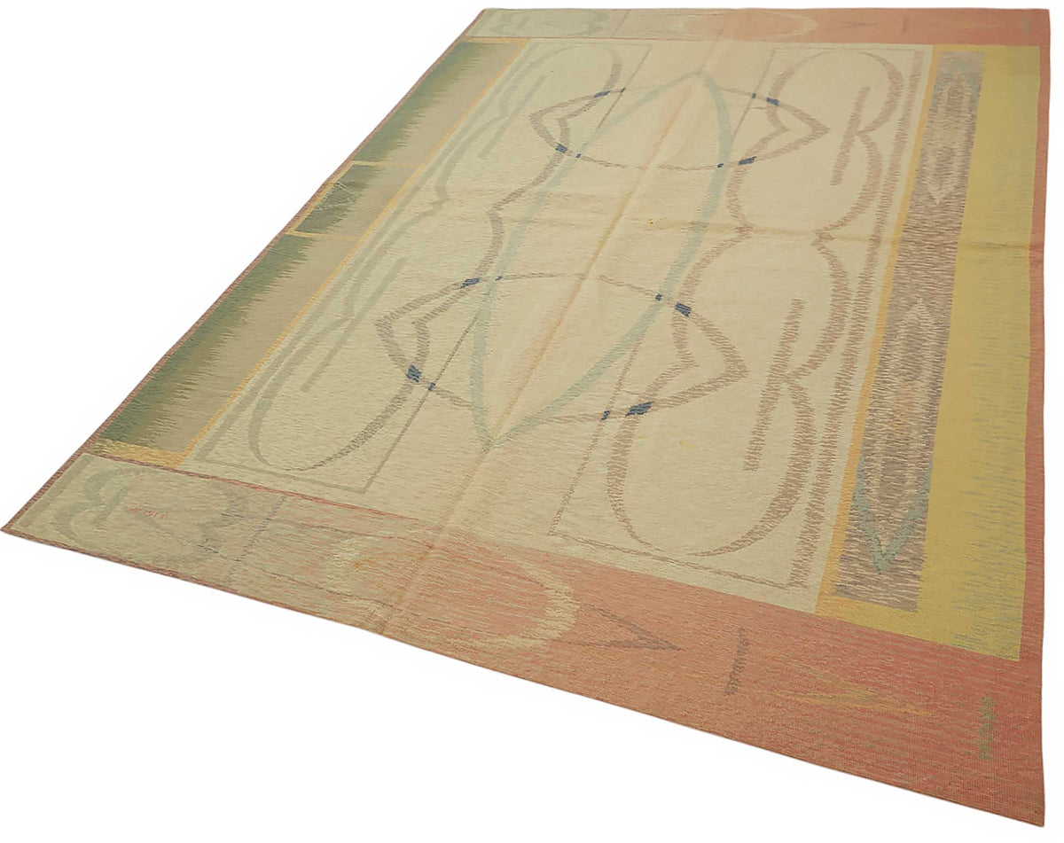 Mevri Bej Pembe Geometrik Desenli Modern El Dokuma Halı 180x256 cm – doku yakın çekim