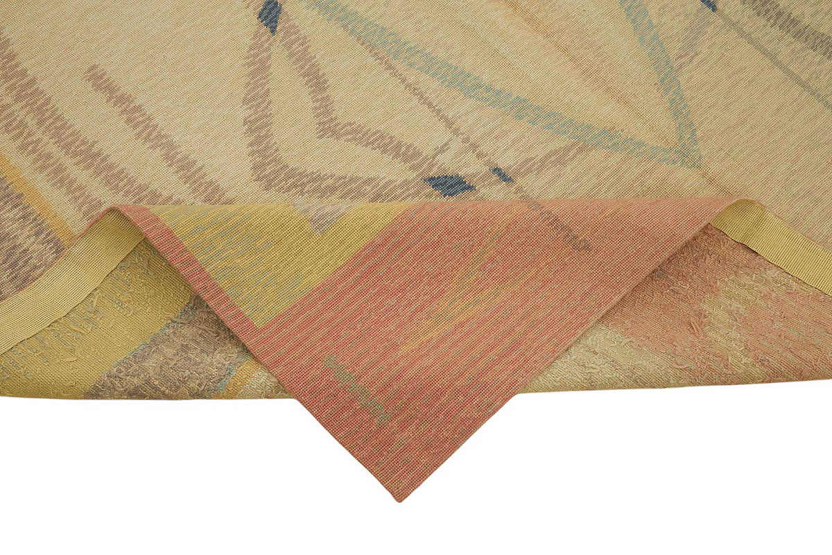 Mevri Bej Pembe Geometrik Desenli Modern El Dokuma Halı 180x256 cm – kenar detayı