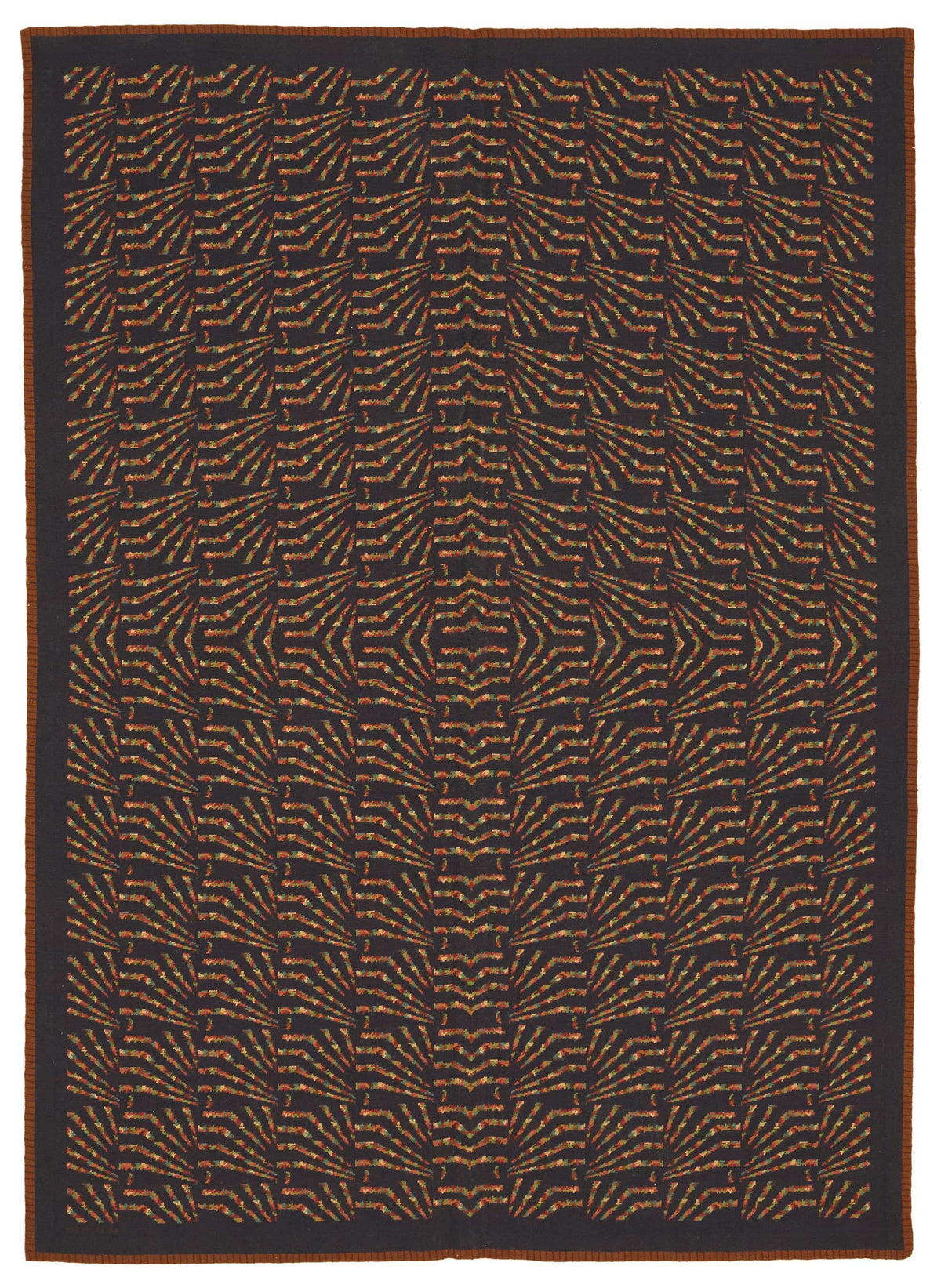 Mevri Siyah Kahverengi Geometrik Desenli Yün El Dokuma Halı 168x235 cm