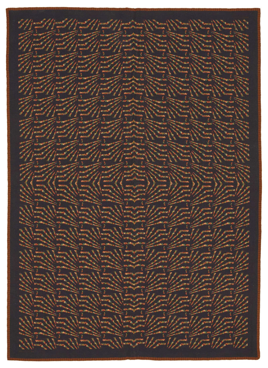 Mevri Black Brown Geometric Pattern Wool Hand-Woven Rug 168x235 cm