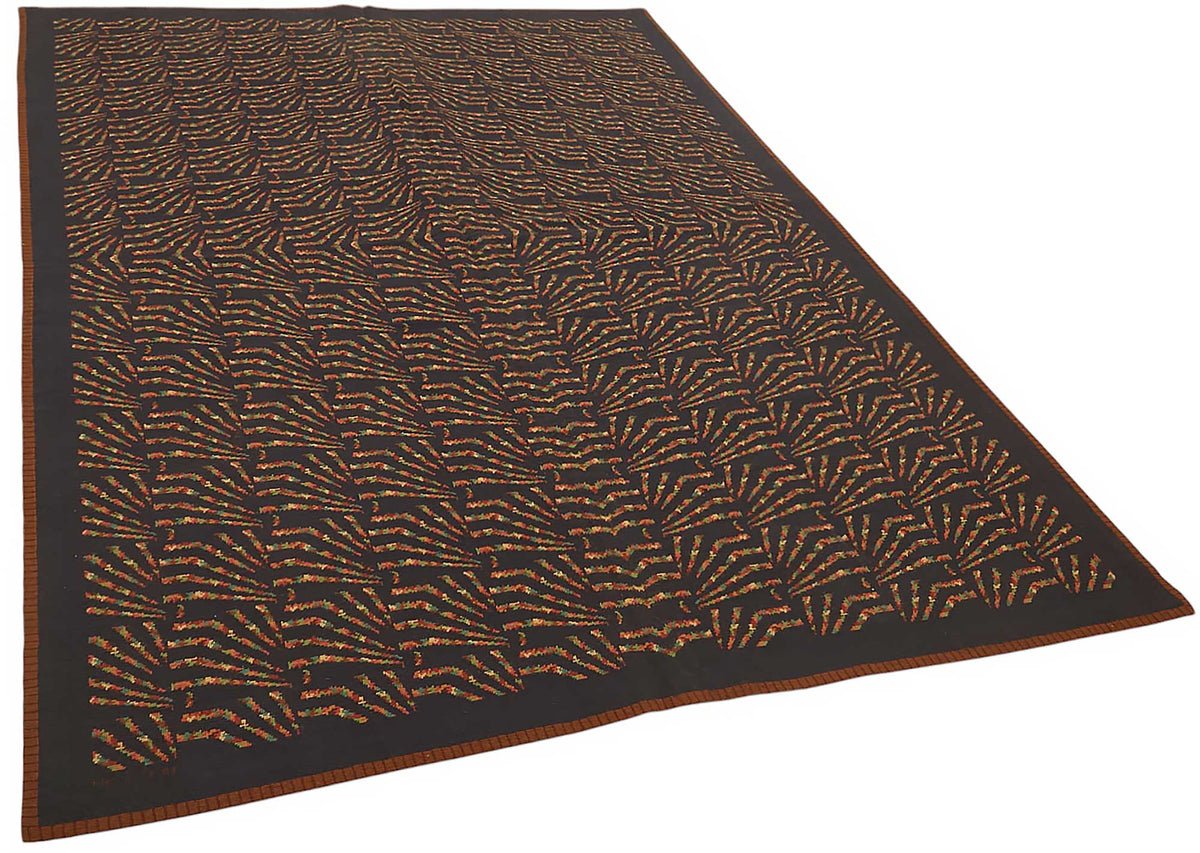 Mevri Siyah Kahverengi Geometrik Desenli Yün El Dokuma Halı 168x235 cm – genel görünüm