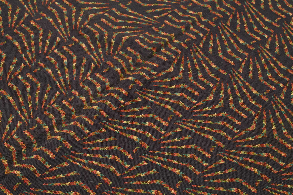 Mevri Siyah Kahverengi Geometrik Desenli Yün El Dokuma Halı 168x235 cm – mekânda kullanım