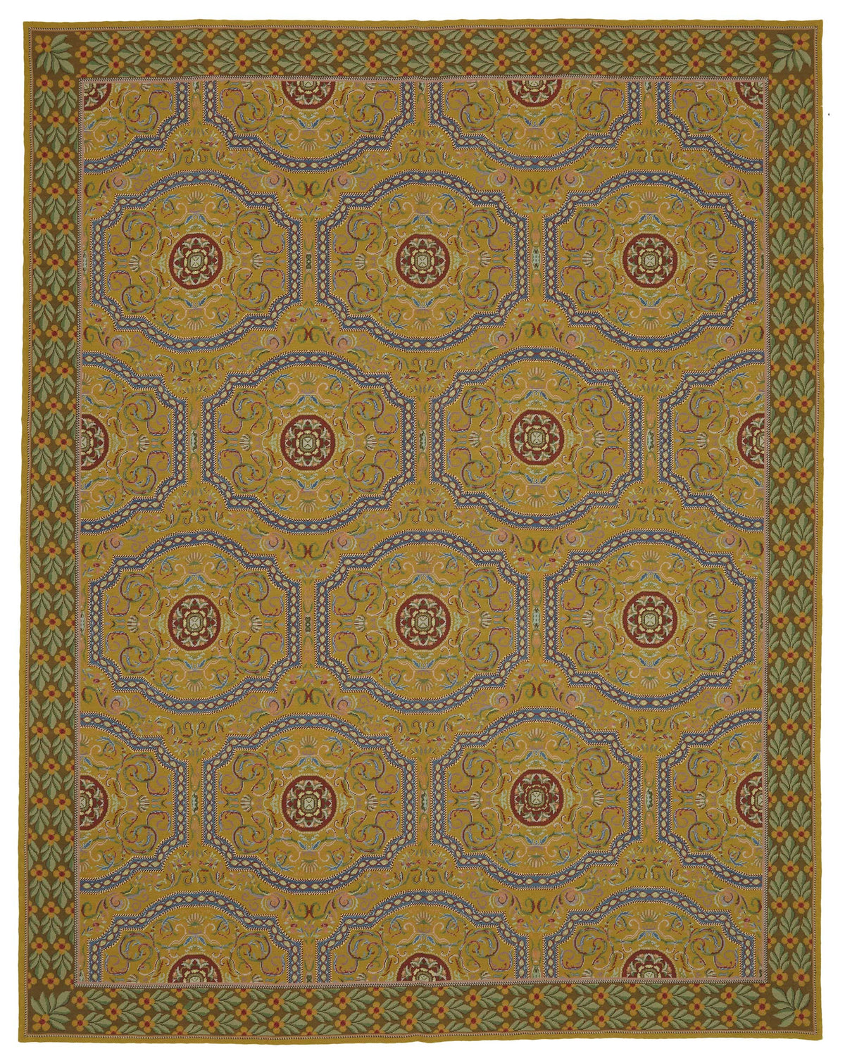 Mevri Haki Lacivert Geometrik Desenli Klasik El Dokuma Halı 261x331 cm