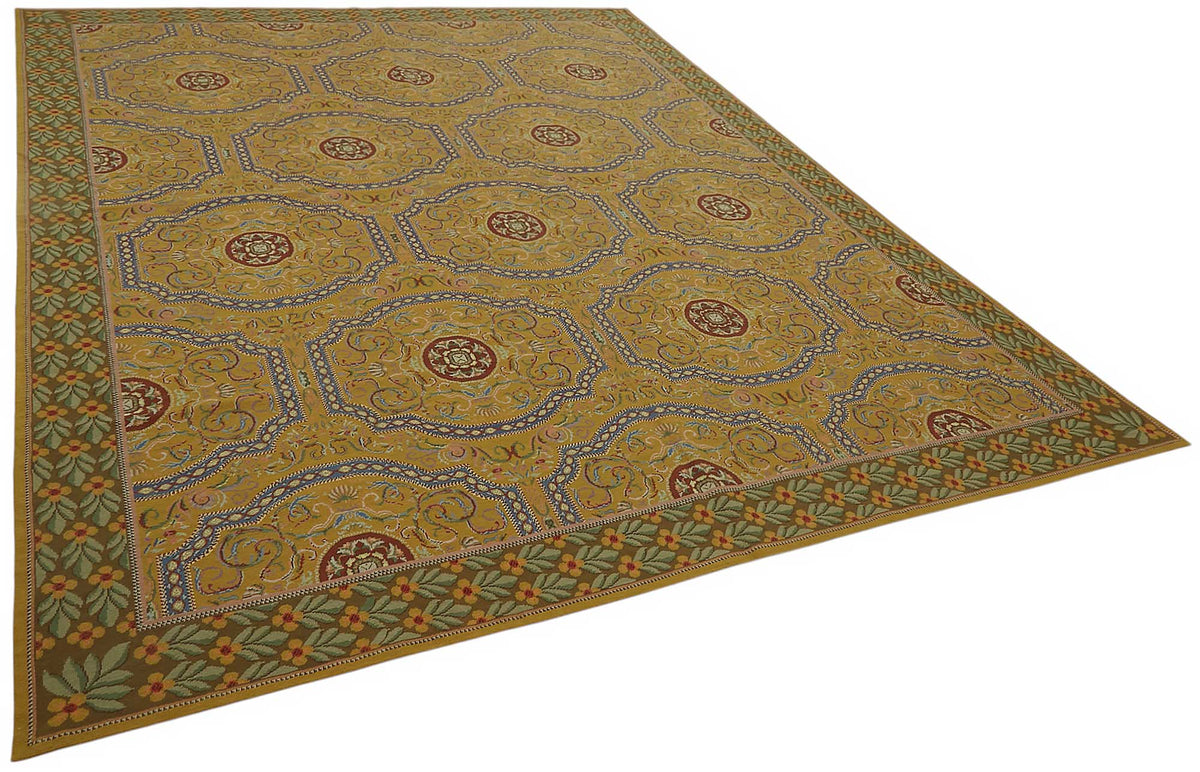 Mevri Haki Lacivert Geometrik Desenli Klasik El Dokuma Halı 261x331 cm – genel görünüm
