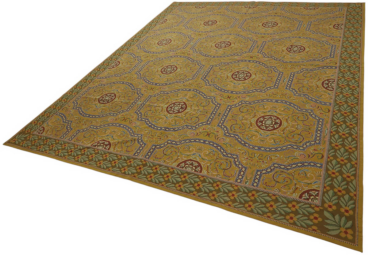 Mevri Haki Lacivert Geometrik Desenli Klasik El Dokuma Halı 261x331 cm – doku yakın çekim