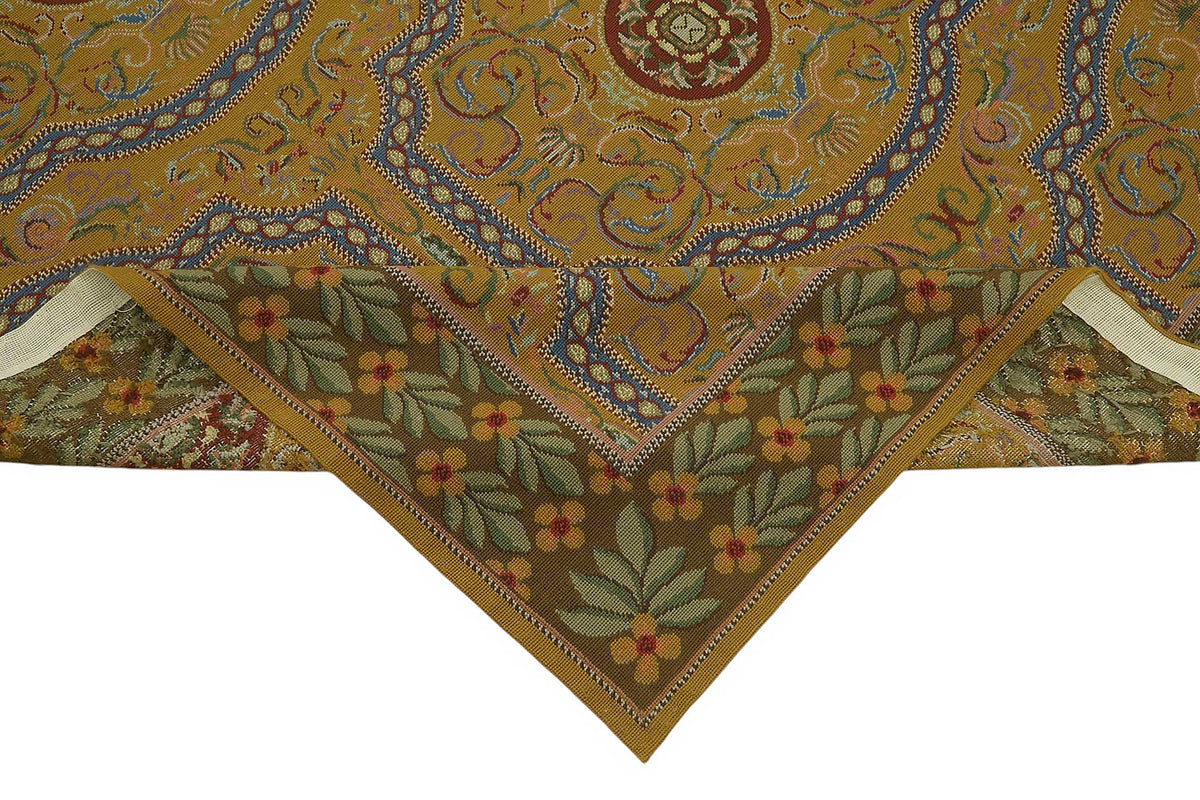 Mevri Haki Lacivert Geometrik Desenli Klasik El Dokuma Halı 261x331 cm – kenar detayı