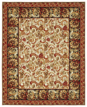 Mevri Bej Kırmızı Çiçek Desenli Yün El Dokuma Needlepoint Halı 239x298 cm