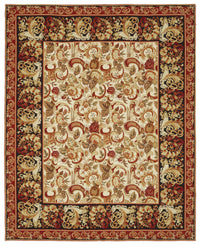 Mevri Bej Kırmızı Çiçek Desenli Yün El Dokuma Needlepoint Halı 239x298 cm