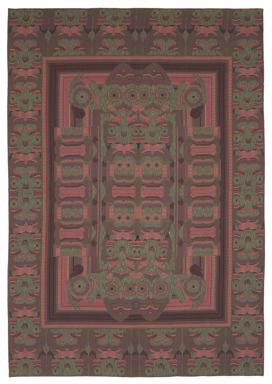 Mevri Geometrik Desenli Kahverengi ve Kırmızı Dokuma Halı 240x342 cm