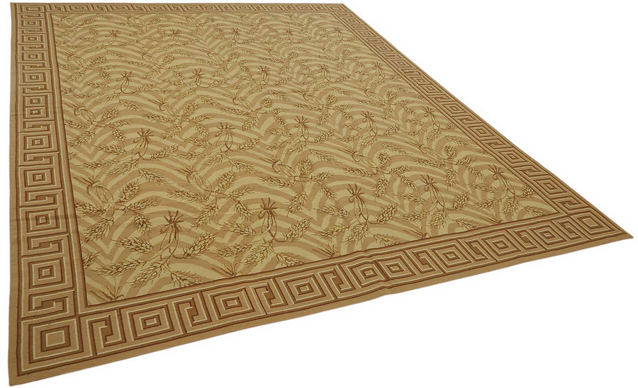 Mevri Bej ve Kahverengi Geometrik Desenli El Dokuma Halı 244x303 cm – genel görünüm