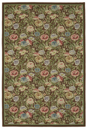 Mevri Needlepoint Kahverengi Yeşil Çiçek Desenli Halı 186x277 cm
