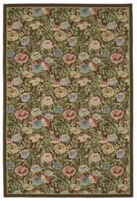 Mevri Needlepoint Kahverengi Yeşil Çiçek Desenli Halı 186x277 cm