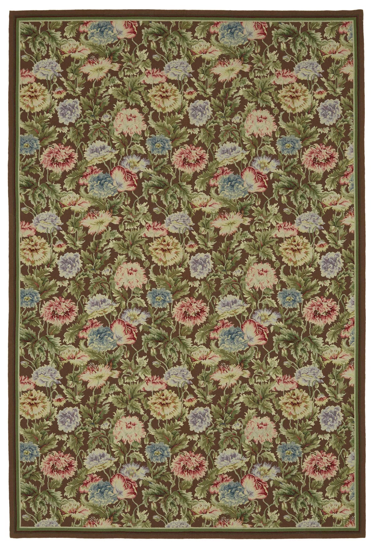 Mevri Needlepoint Kahverengi Yeşil Çiçek Desenli Halı 186x277 cm
